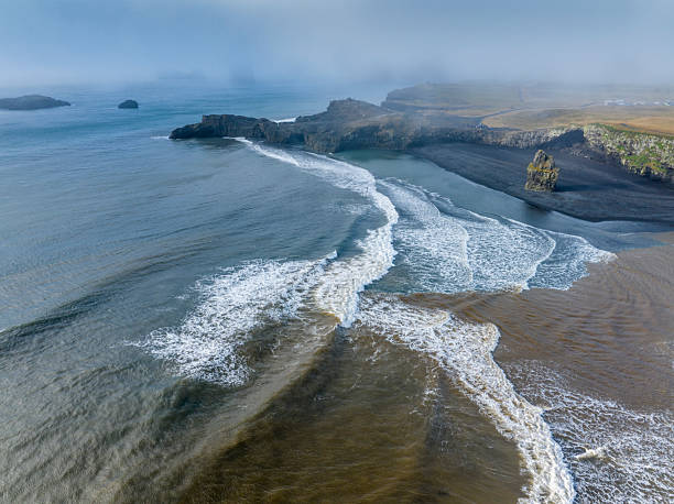 The panorama and pattern of black beach of Iceland