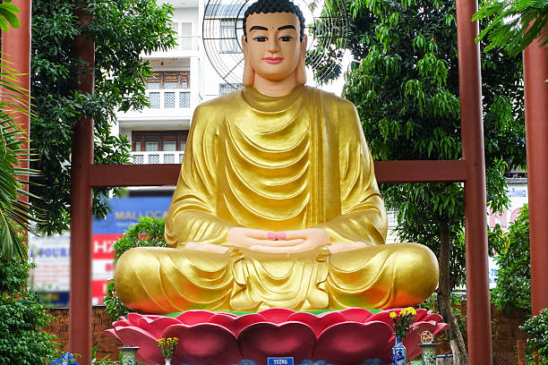 Golden Buddha statue at Giac Lam Pagoda, one of the oldest temple in Ho Chi Minh City Saigon, built in 1744, Ho Chi Minh City, Vietnam, 2025.