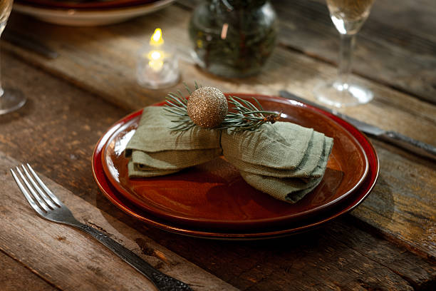 istock Plate with napkin decorated for Christmas dinner. 2242940767