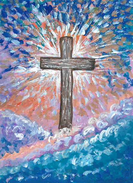 istock Acrylic painting cross on abstract colorful background, brown crucifix. illustration for abstract cross or crucifix and rood concept. 2242941541