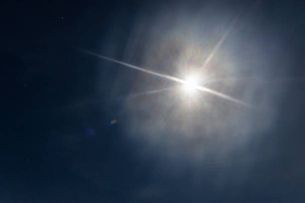 bright moon halo shining in clear blue sky