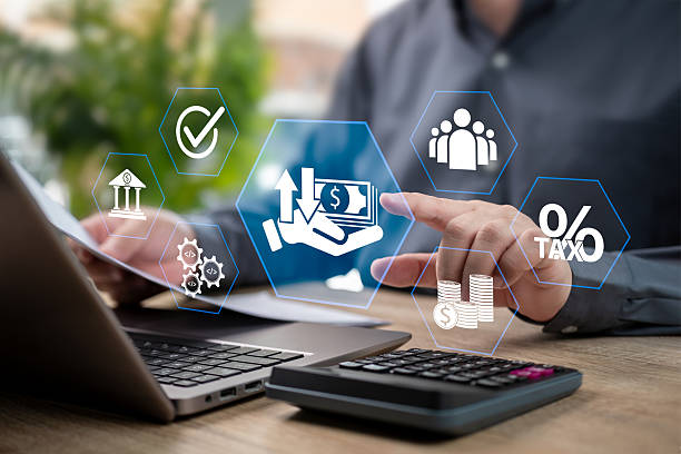 istock Corporate Payment and Expense Management System Software, Businessman Reviewing Financial Documents and Paying Online, Salary, Tax, Debt, and Fund Management for Efficient Business Accounting, Invoice 2242946777