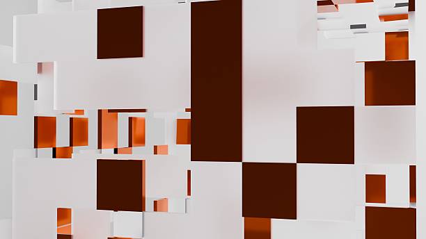 istock Abstract 3D Wall Background with White and Dark Orange Geometric Squares 2242955253