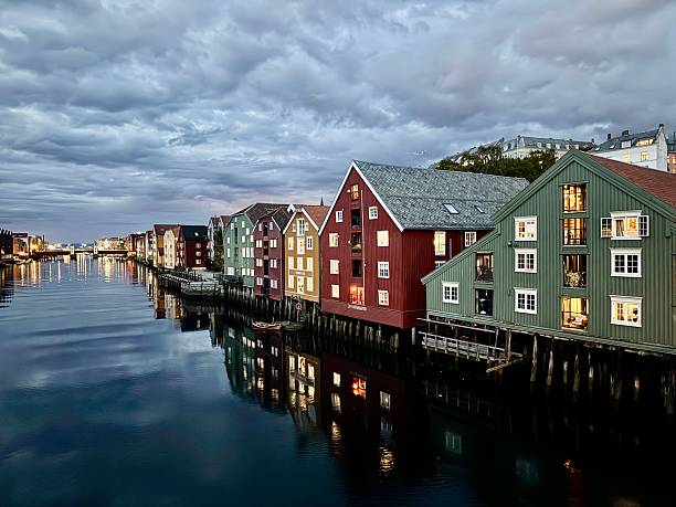 The building along Nidelva River in Trondheim, Norway