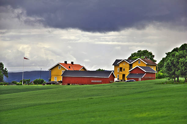 Oslo, Norway - 24 Jun 2012: Houses of the small village not far from Oslo, Norway
