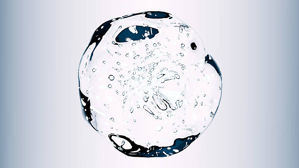 istock Essential Oil Bubbles for cosmetics in water. blue liquid bubbles, fluid flow. Collagen, atoms floating, Moisturizing Cream, Skin Serum, Vitamin, beauty concept, Realistic Drops, Molecule, 3d render 2242967740