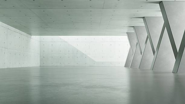istock 3d render of abstract concrete architecture background, Minimal geometry architectural design, Car presentation backdrop with empty concrete floor and wall 2242968104
