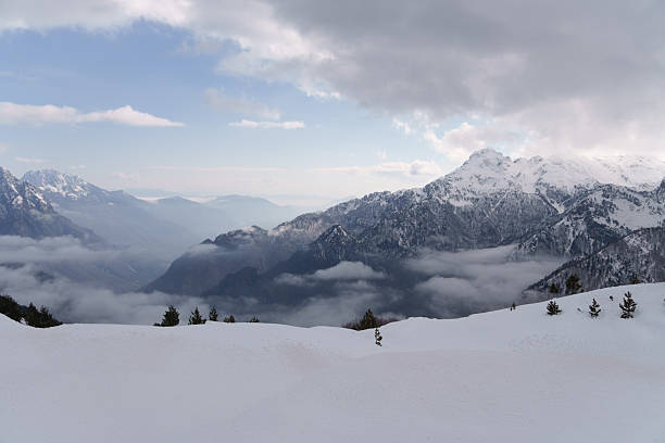 Alps mountain filled with snow in Albania, Theth