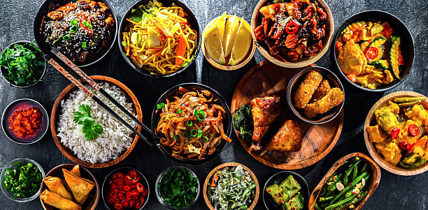 istock Composition with variety of east asian dishes 2242986777