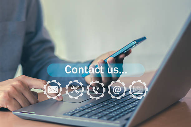 istock Contact us and virtual customer service with modern contact icons, chatbot, text, email, call options, business support solutions. 2243000410