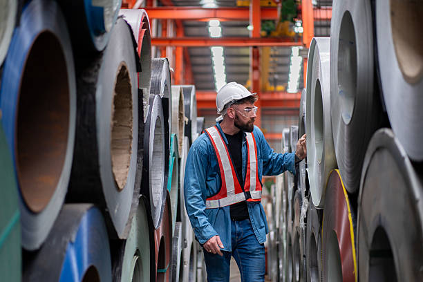 istock man engineer worker check and inspect material metal sheet roll in warehouse 2243004153