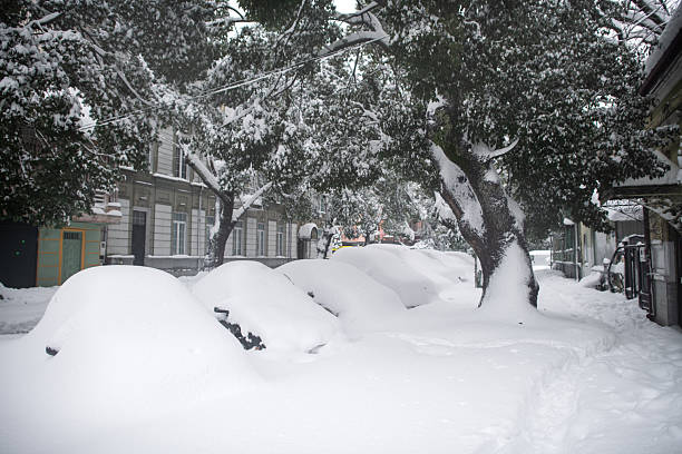 A city street during heavy snowfall