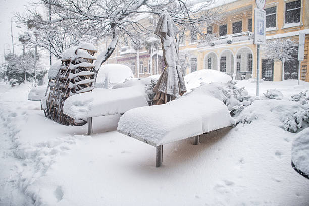 A city street during heavy snowfall