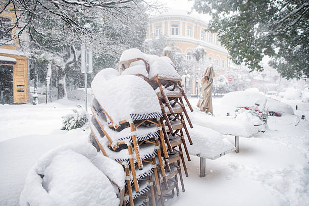 A city street during heavy snowfall