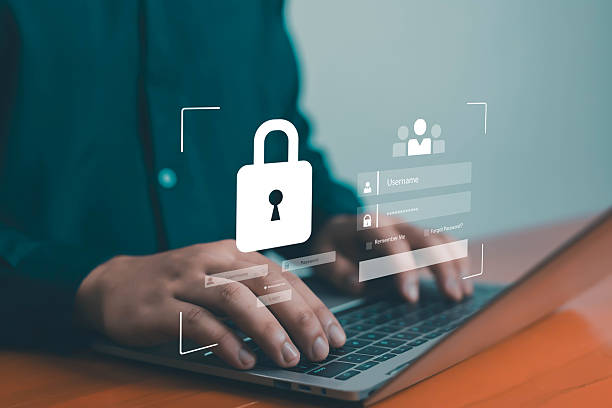 istock Cybersecurity login concept showing digital padlock icon with username password form, symbolizing online data protection, secure access, and user authentication technology for safe digital identity. 2243005126