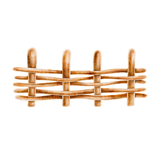 wicker fence. Watercolor illustration. Suitable for printing greeting cards, decorative ornaments and prints. Clipart. Isolated image.