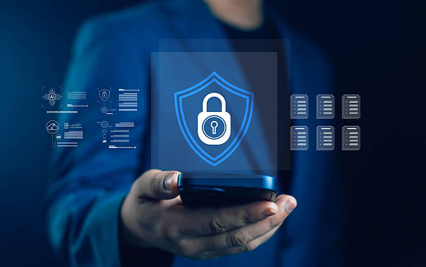 istock Mobile cybersecurity and data protection concept showing digital lock shield icon with AI interface, symbolizing secure smartphone technology, privacy, and safe online information management. 2243005165