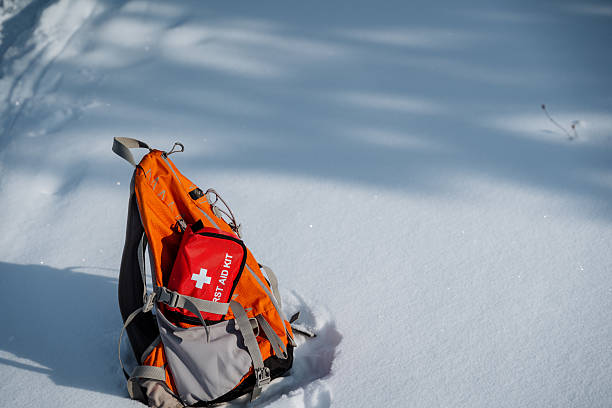 istock A backpack, which contains a first aid kit for emergencies, is currently resting in the snow, surrounded by a wintry landscape, creating a stark contrast against the white backdrop 2243010952