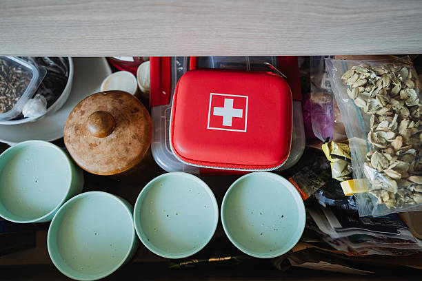 istock Organized Storage A Visual Perspective of a Perfectly Neatly Arranged Drawer Showcasing Essential Kitchen Items Along with a Comprehensive First Aid Kit for Health Needs 2243011056