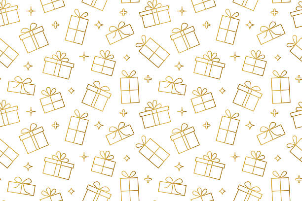 christmas golden seamless pattern with gift outlines, great for wrapping, textile, wallpaper, greeting card christmas golden seamless pattern with gift outlines, great for wrapping, textile, wallpaper, greeting card- vector illustration birthday present stock illustrations