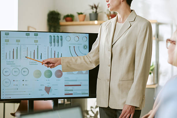 istock Middle Aged Woman Presenting Business Analytics during Meeting 2243013782