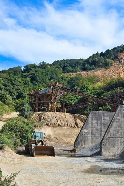 A mechanical quarry in the mountains