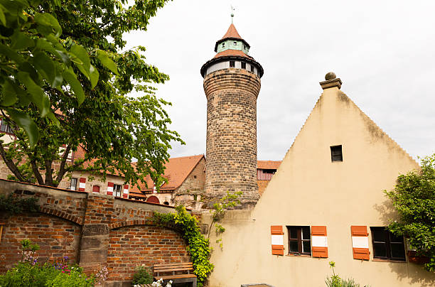 Castle with towers  and historic building in lush garden setting, Nuremberg, Germany, May 5th, 2025
