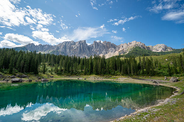 istock Lago di Carezza (Karersee) emerald lake with Latemar mountains, Dolomites, Italy 2243023945