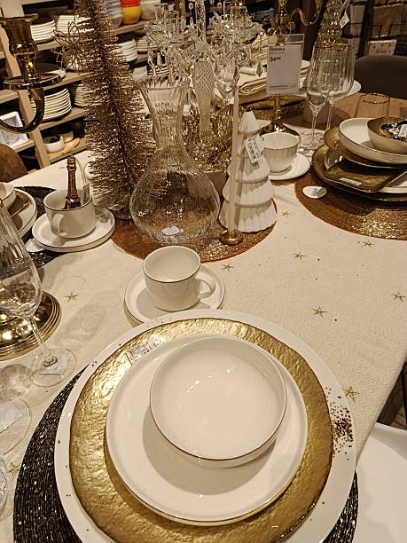 istock Table setting: beautiful dishes, plates, cups. 2243024229