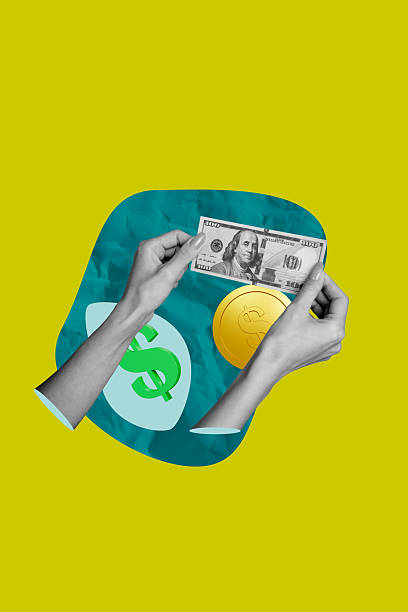 istock Vertical pop image banner collage of human hand hold dollar banknote percent statistics progress income banknotes usd coin 2243033447