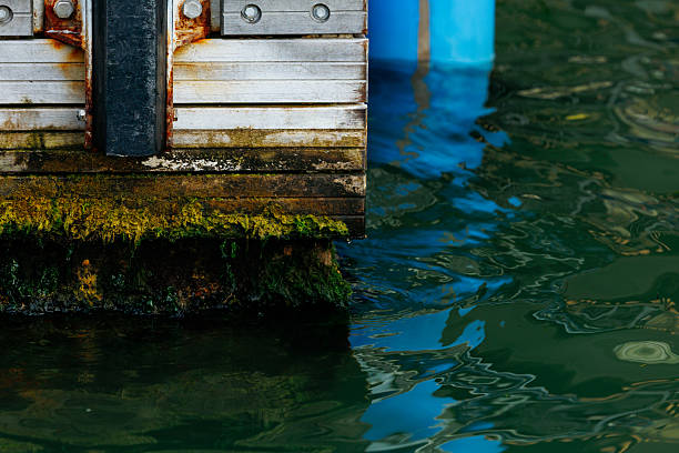 Historic stone steps overlooking water with wrought iron railings