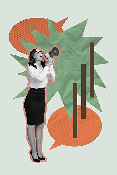 istock Vertical 3d artwork poster trend collage image of businesswoman scream workload bubble megaphone propaganda strike concept 2243037826
