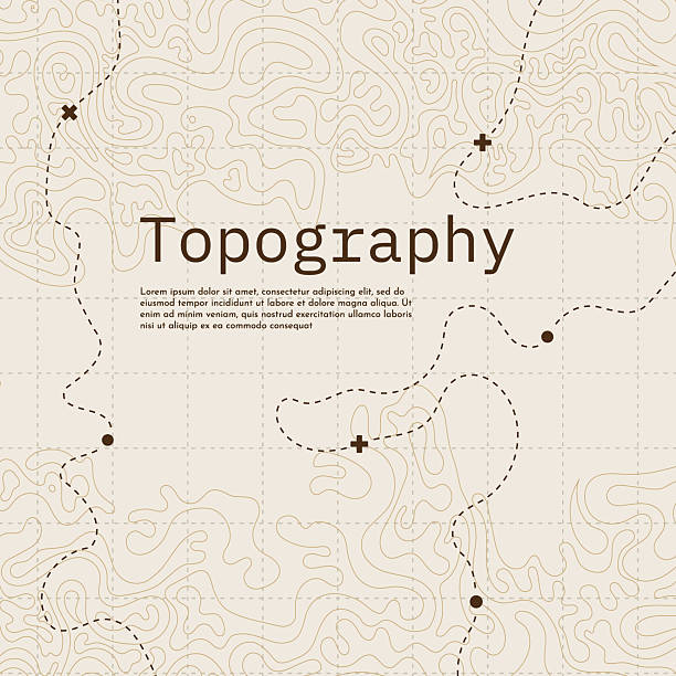 Vector illustration. Topographic concept. Set of minimal square banner. Retro graphic. Map with marks and trails. Line art pattern design. Design for web banner, blog post, social media template
