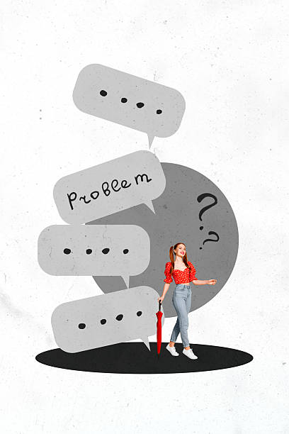 istock Creative collage showing confused man woman with question marks speech bubble illustrating mental overload life problems 2243044485