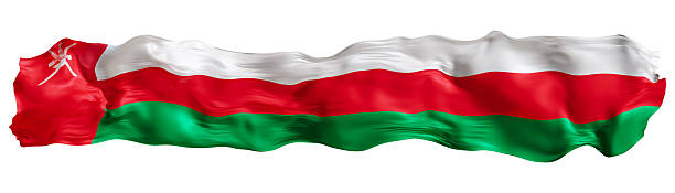 istock Stylized flag of Oman waving in the wind, isolated on white background. Footer, header or divider. Cut out wide, panoramic element. Banner for patriotic themes or national event promotions. 3D. 2243046477