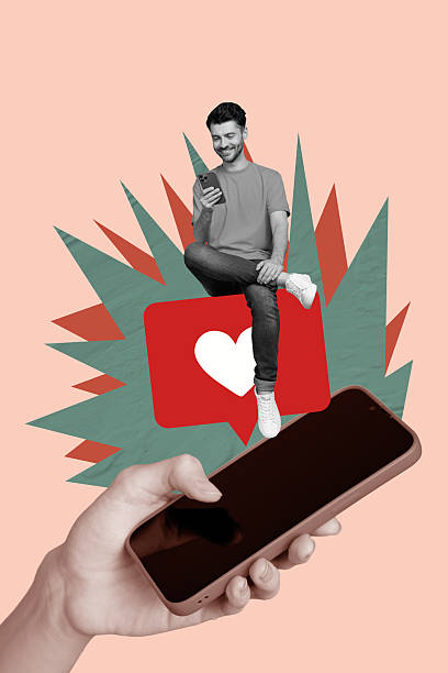 istock Creative composite sketch artwork collage of young man sit armchair hold phone touchscreen smile algorithm content media post reaction 2243049434