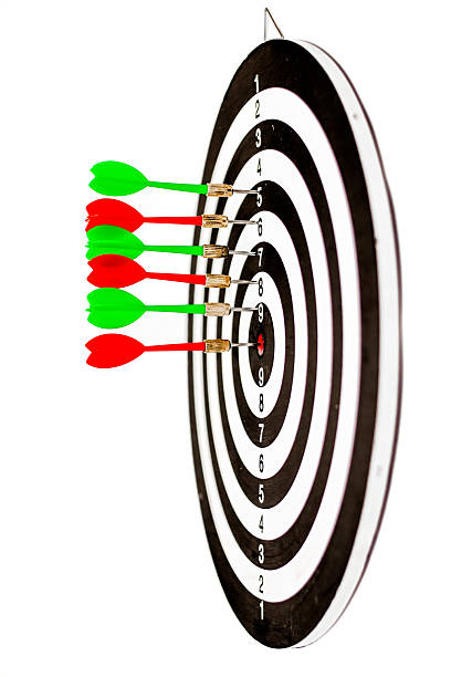 istock Dartboard Accuracy: Darts Hitting Bullseye in Game of Skill and Precision Target Practice 2243049659