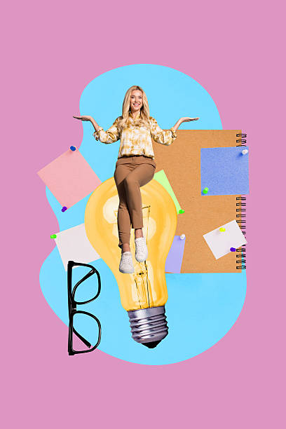 istock Collage showing business multitasking with woman on light bulb laptop notes glasses symbolizing work process 2243053088