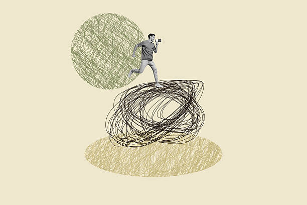 istock Whimsical collage with person on abstract doodle sketches entrepreneur imagination fun cartoon dance leisure rest emotion 2243054982