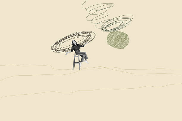 Whimsical collage with person on abstract doodle sketches entrepreneur imagination fun cartoon dance leisure rest emotion