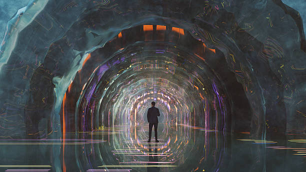 istock Businessman standing in futuristic VR environment 2243065640
