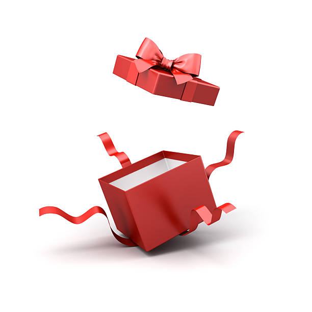 istock Red present box with white inside open product display mock up showcase or blank red gift box with red ribbons and bow isolated on white background with shadow creative idea concepts 3D rendering 2243068049