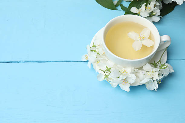 istock Jasmine flowers, tea, essential oils with space for text 2243075418