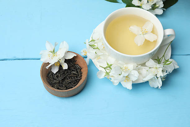 istock Jasmine flowers, tea, essential oils with space for text 2243075423