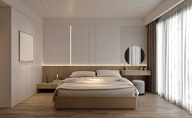 istock 3d render of modern bedroom, luxury hotel room 2243086121