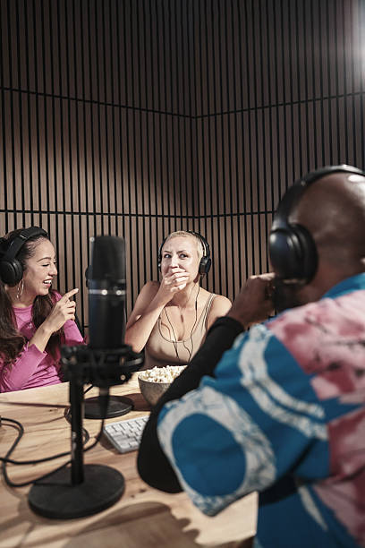 istock Diverse group of university students broadcasting podcast online 2243089040