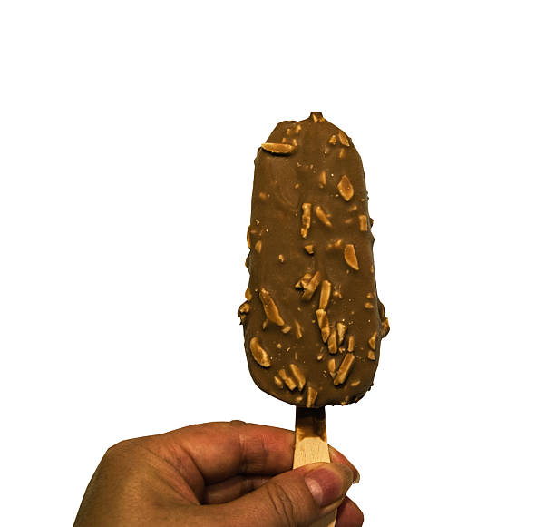 istock Chocolate ice cream with almonds on a stick isolated 2243102252