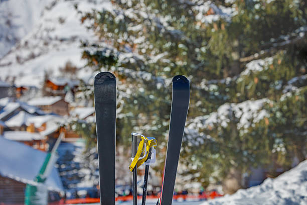 Winter season, mountains and ski equipements in Dolomiti.