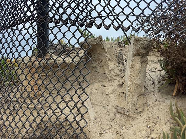 istock Eroded, Cracked Concrete Footing and Safety Fence 2243108121