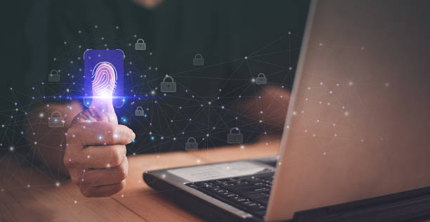 istock Cyber security and futuristic technology concept, businessman using fingerprint scan to interface password, technology icons and padlock, artificial intelligence system or ai, online data protection. 2243108336